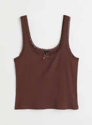 Lace Trim Ribbed Crop Top