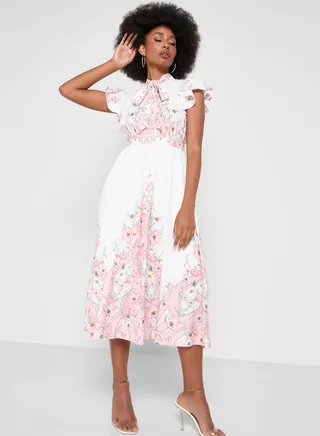 Ruffle Sleeve Printed Dress