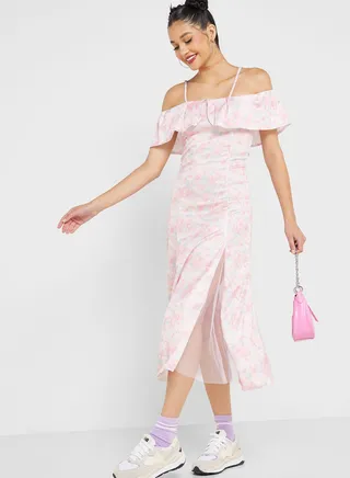 Cold Shoulder Printed Dress