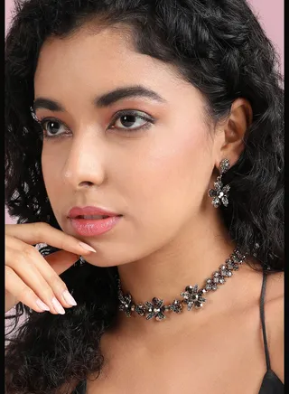 Gold Plated Designer Stone Party Wear Necklace and Earring Set For Women