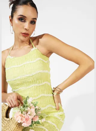 Textured Halter Neck Sleeveless Dress