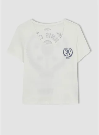 Woman Crew Neck Knitted Short Sleeve T-Shirt