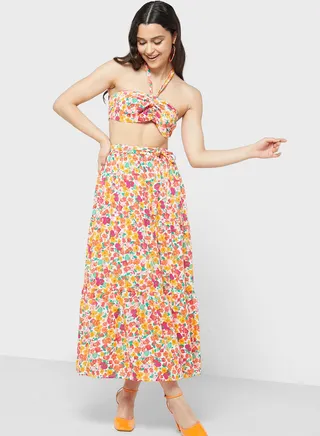 Printed Maxi Skirt And Top Set