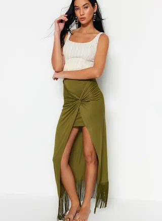 Fringe Detail Knitted Skirt