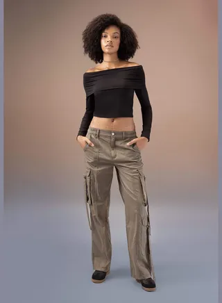 Woman Straight Fit Cargo Woven Trousers