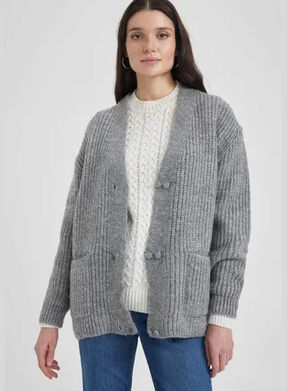 Woman Regular Fit V Neck Long Sleeve Tricot Cardigan