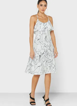 Frill Neck Layer Printed Cami Dress