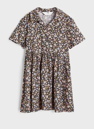 Kids Floral Print Shirt Midi Dress