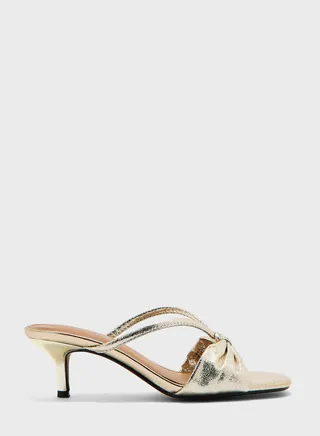 Wide Kitten Heel Bow Mule Sandals