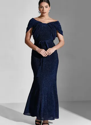 Lama Off Shoulder Shimmer Dress