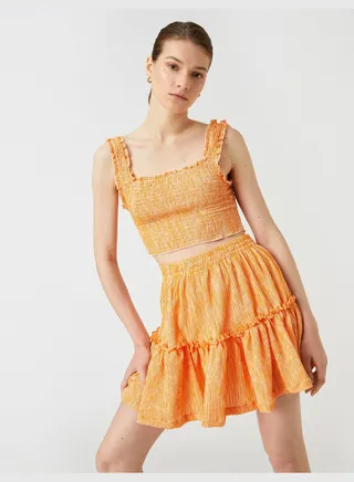 Mini Skirt Patterned Frilled Elastic Waist