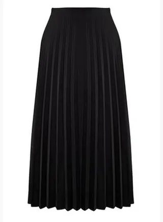 Black Pleated Satin Midi Woven Skirt