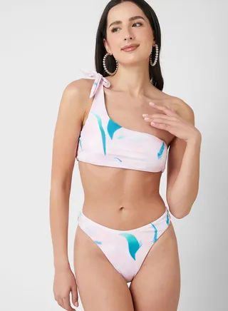 Printed One Shoulder Bikini Set