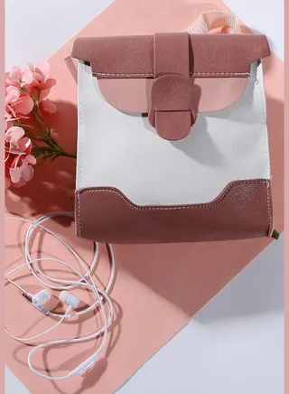 Colour Block Magnet Lock Clutch Bag with Buckle detail