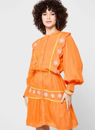 Embroidered Button Detail Dress