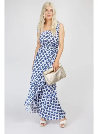 Little Mistress Blue Print Wrap Skirt