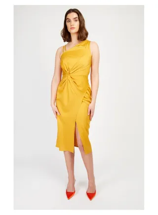 Little Mistress Mustard Satin Midi