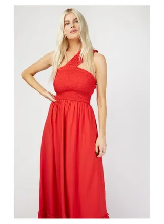 Little Mistress Red Shirred Strap Maxi