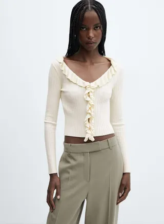Ruffle Neck Crop Cardigan