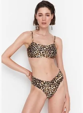 Brown Leopard Pattern V-Cut Bikini Bottoms TBESS22BA0217
