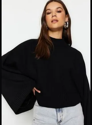 Black Bat Sleeve Knitwear Sweater TWOAW23KZ01838