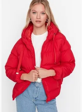 Red Oversized Hooded Water Repellent Inflatable Coat TWOAW21MO0022
