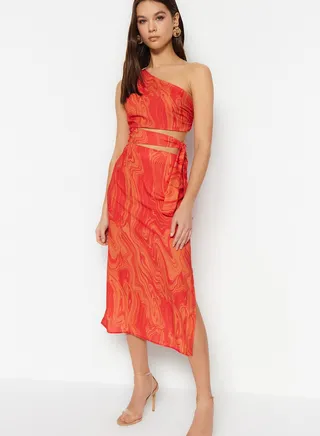 Cut Out Printed Side Slit Dress