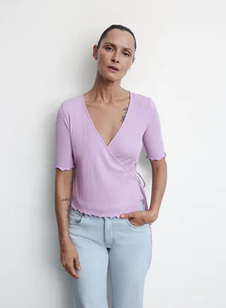 Surplice Neck Tie Detail T-Shirt