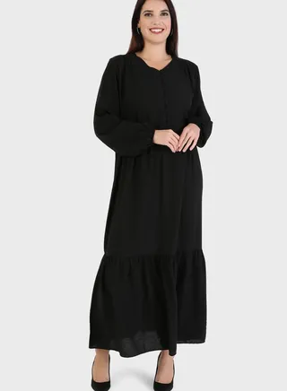 Button Detail Shirred Dress