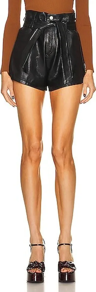 Marissa Webb Banks Paper Bag Leather Boyfriend Short in Black