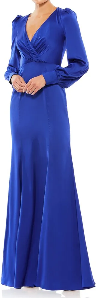 Empire Long Sleeve Satin Trumpet Gown