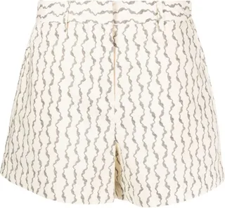 Abstract-Print Cotton Tailored Shorts