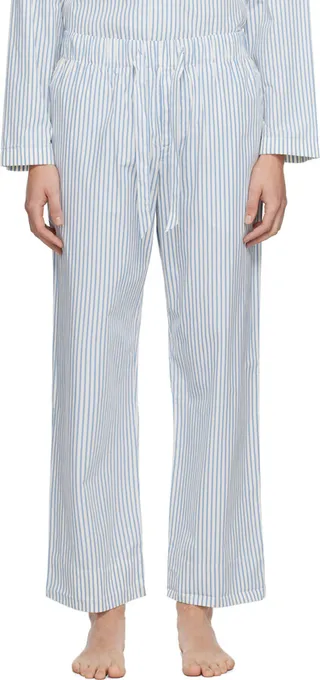 Tekla White & Blue Oversized Pyjama Pants