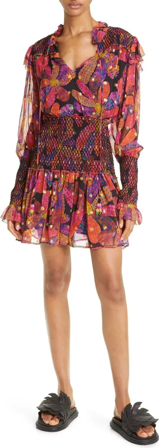Heart Daisy Metallic Dot Long Sleeve Minidress