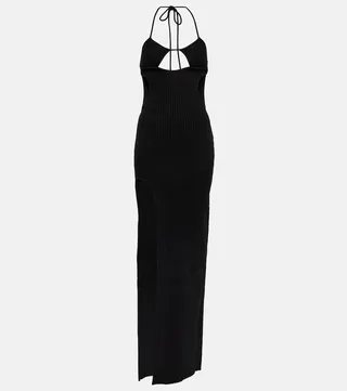 Cutout ribbed-knit gown