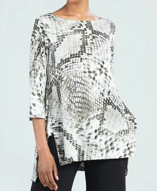 Parachute Hem Tunic in Olive Python Print