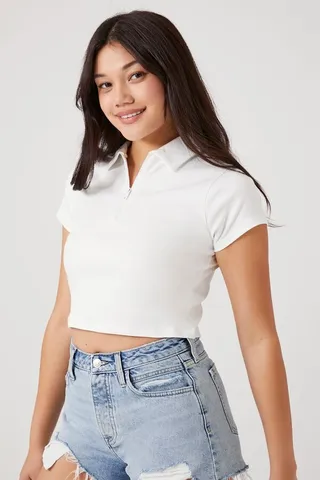 Cropped Half-Zip Polo Shirt