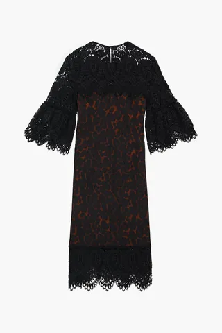 Lace-paneled leopard-print twill dress