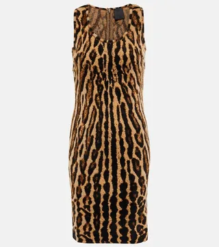 Leopard-print mohair-blend minidress