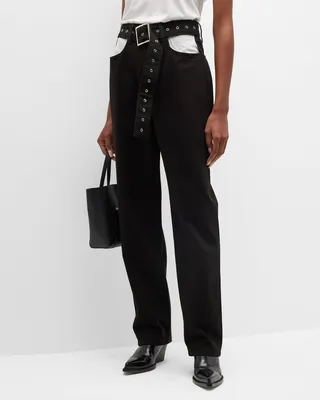 Belted High-Rise Colorblock Jeans