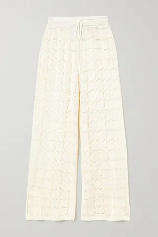 Calle Del Mar - Cropped Crochet-knit Wide-leg Pants - Ecru