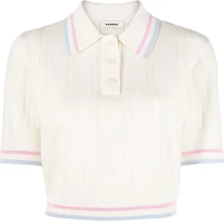 Ribbed-Knit Cropped Polo Top