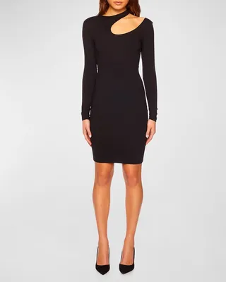 Long-Sleeve Cutout Stretch Mini Dress