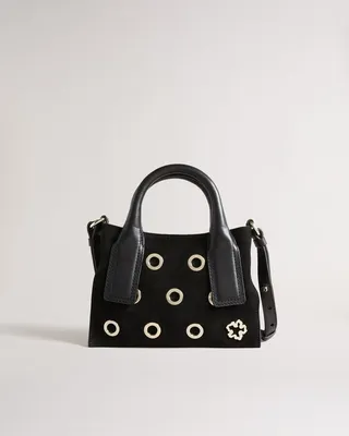 Eyelet Detail Mini Grab Tote in Black
