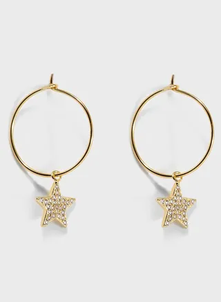 Pave Star Drop Hoops