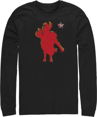 Men's Professional Bull Riders Red Cowboy Silhouette Long Sleeve Shirt - Black - X Large