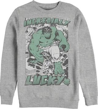 Men's Marvel Hulk St. Patrick's Day Comic Incredibly Lucky Sweatshirt - Athletic Heather - X Large