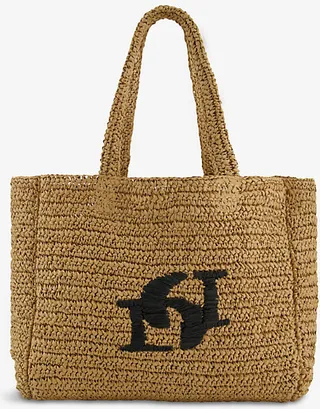 Womens Natural-raffia Driftings Logo-embroidered Raffia Tote bag