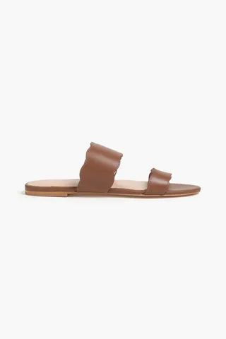 Santorini scalloped leather slides