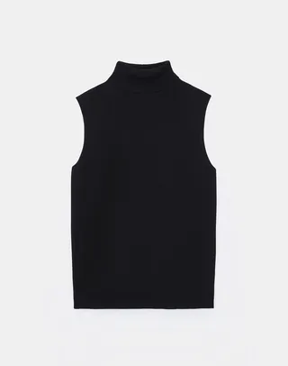 Petite Matte Crepe Sleeveless Turtleneck Shell